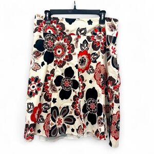 Lane Bryant Cream Floral Print Skirt - Red, Black, Brown flowers
